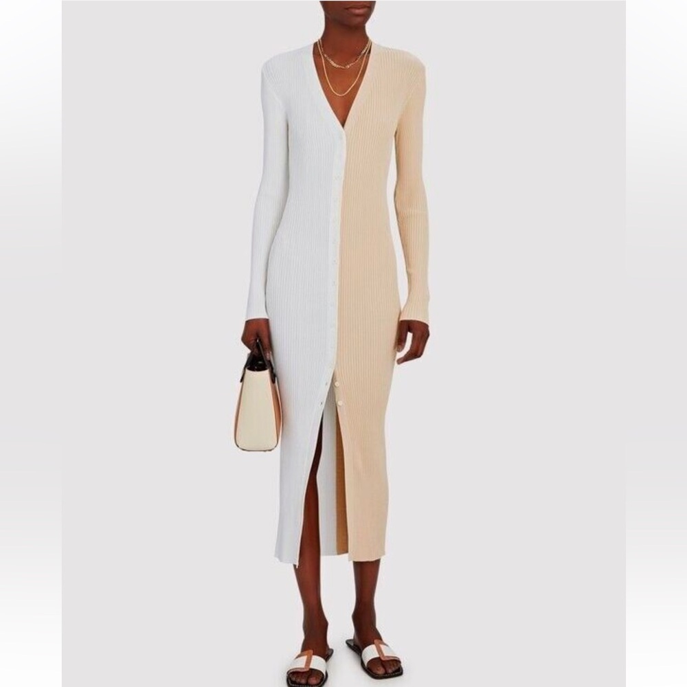 Staud Shoko Sweater Dress in White/Biscotti, Size XS